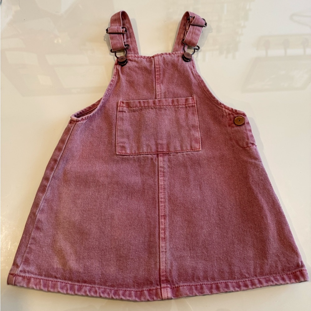 Zara Pink Denim Overall Dress